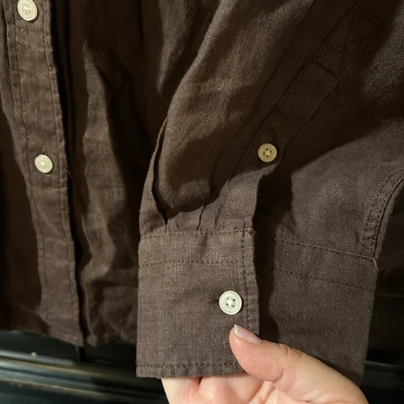 Baird McNutt Irish Linen for J. Crew dark brown shirt - Picture 5 of 7